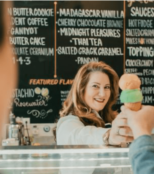 Woman serving ice cream